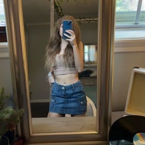 old navy ultra low rise denim jean mini skirt